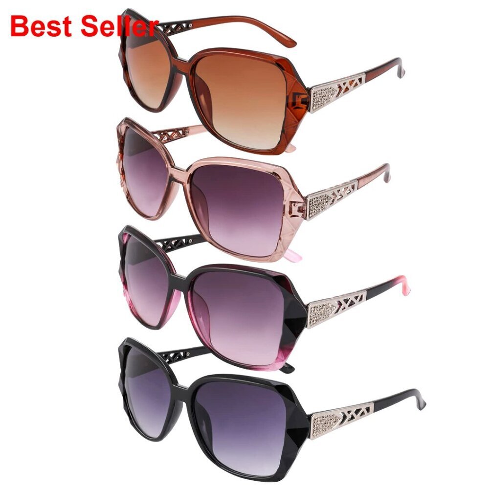 4-Piece Oversized Women's Sunglasses Set, UV400 Protection, Sparkling Frame